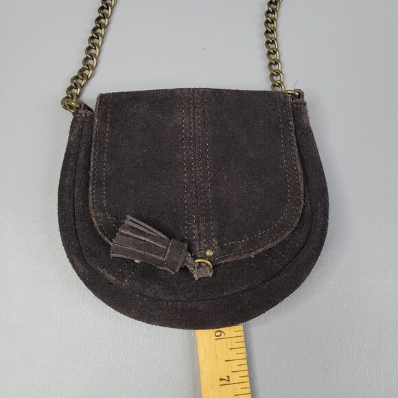 American Eagle Outfitters Brown Suede Leather Boho Hippie Tassel Crossbody Mini - Picture 11 of 11